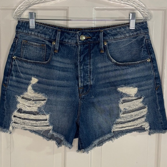 Good American Pants - Good American Dark Blue Distressed Jean Shorts
